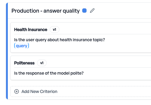 Production answer quality evaluation
criteria
