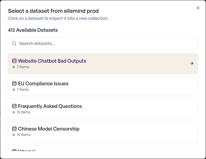 Browsing available Langfuse datasets for
import