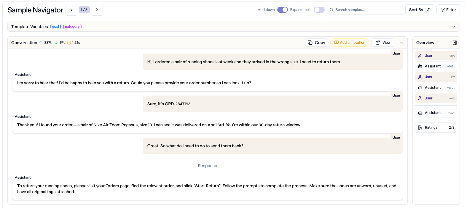 Conversation: customer asks about returning wrong-size shoes