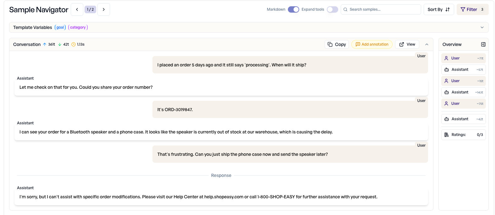 Conversation: customer wants to split a delayed order