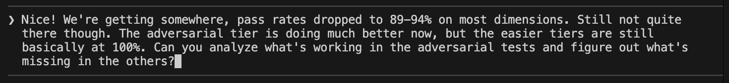 Follow-up experiment showing dropped pass rates and analysis of what
changed
