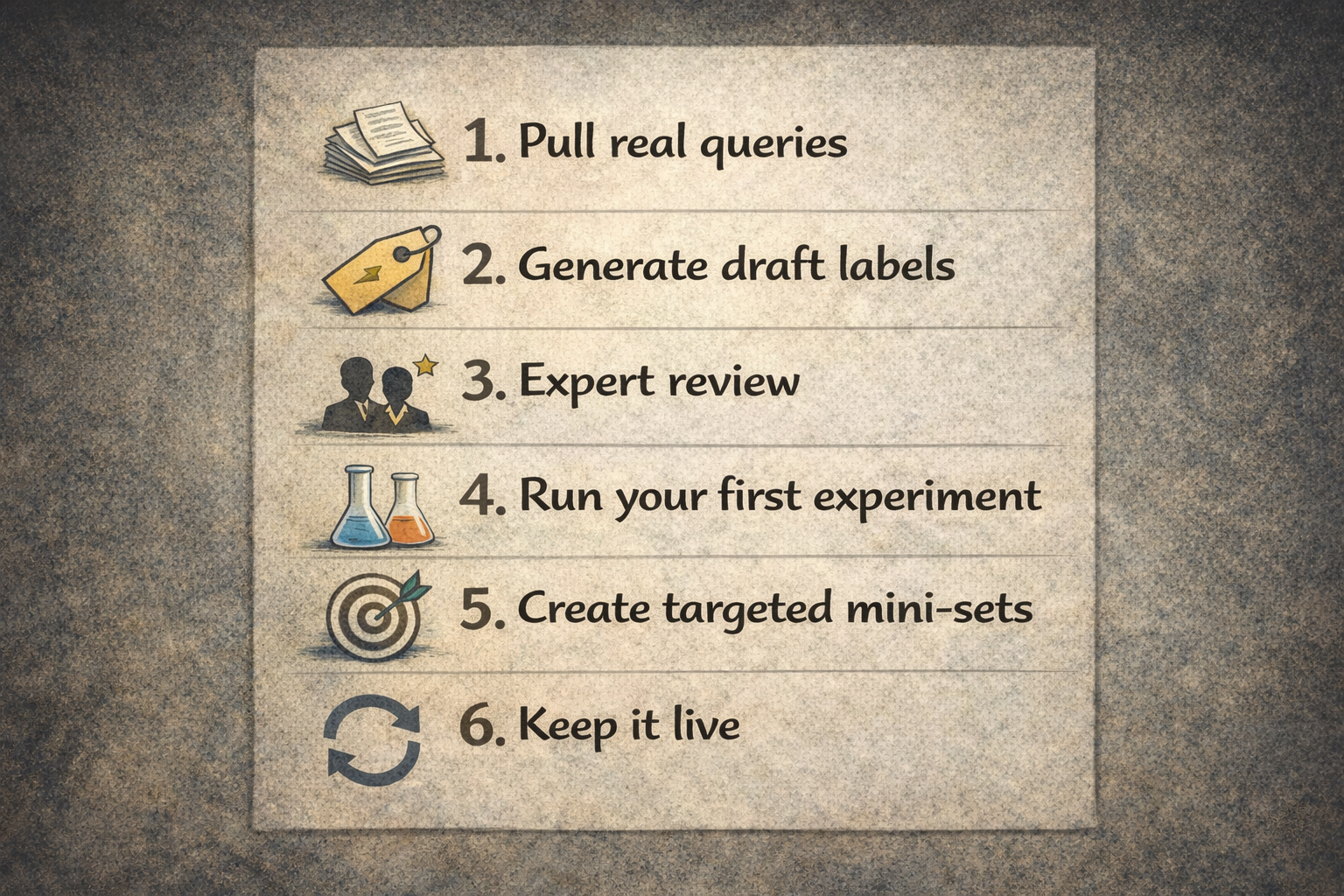 A checklist of steps for building a test
set