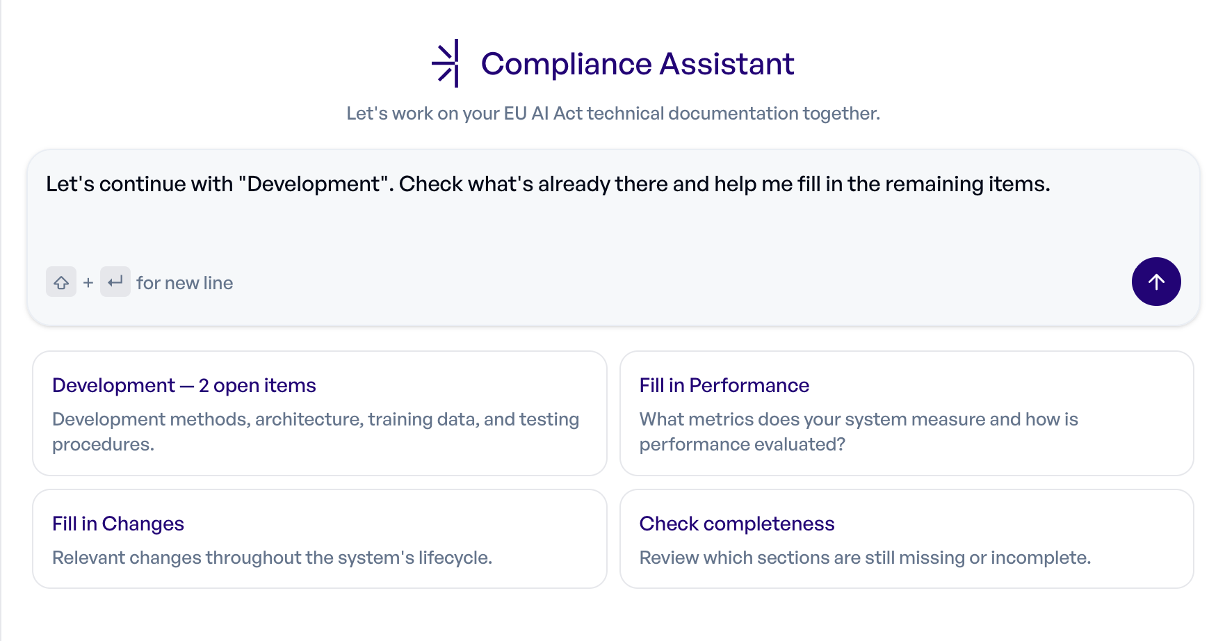 Compliance Documentation Assistant guided questionnaire view