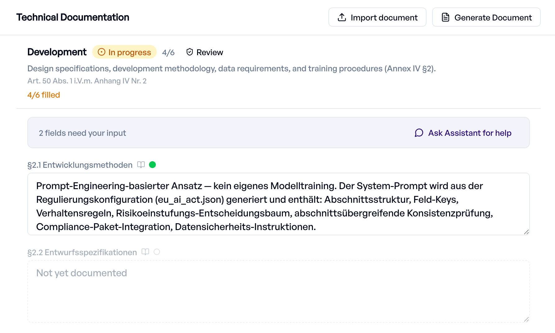 EU AI Act risk classification step in the Compliance Documentation Assistant