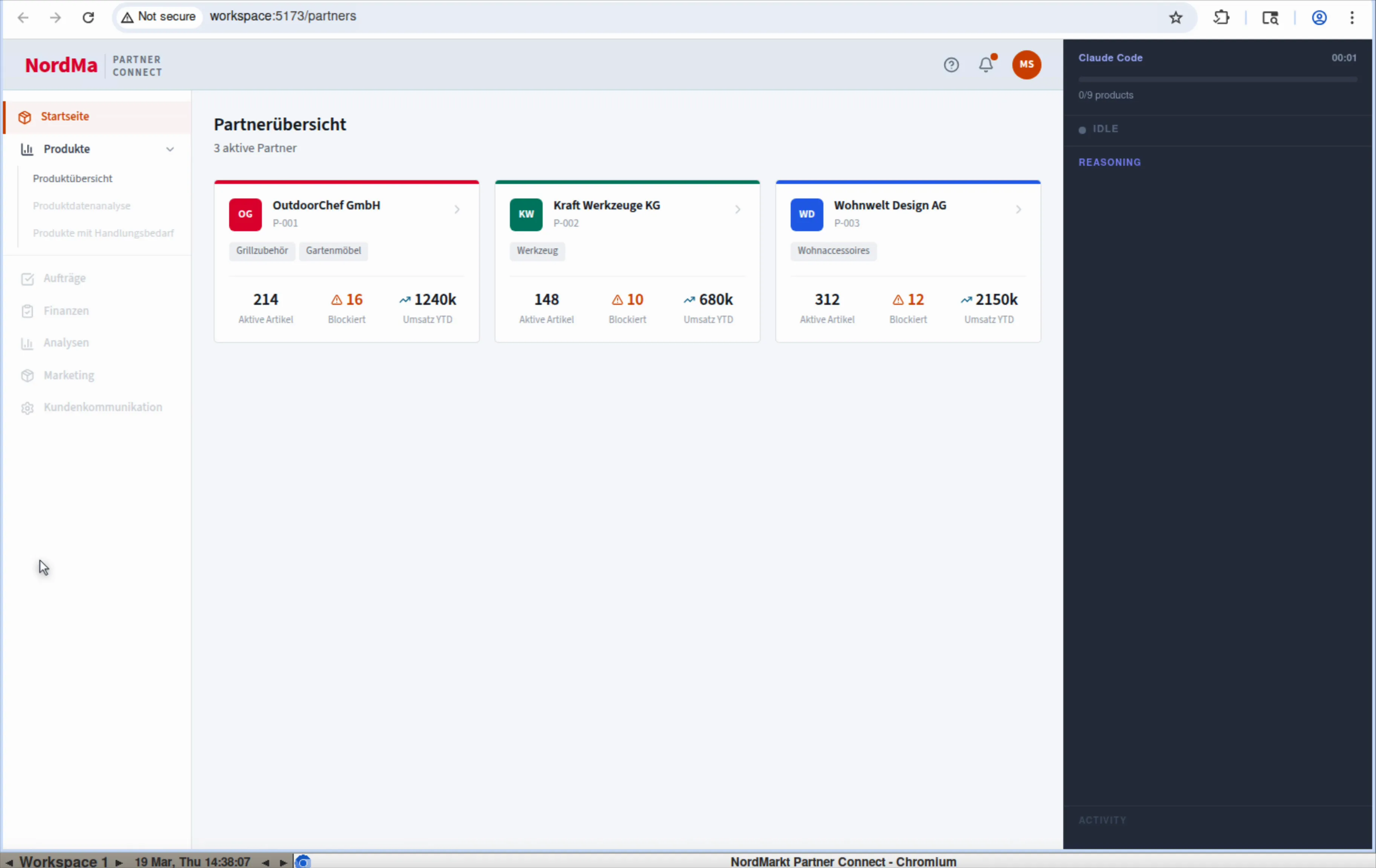 Handelspartner-Portal: markierte Produktlistungen mit Datenqualitätswarnungen