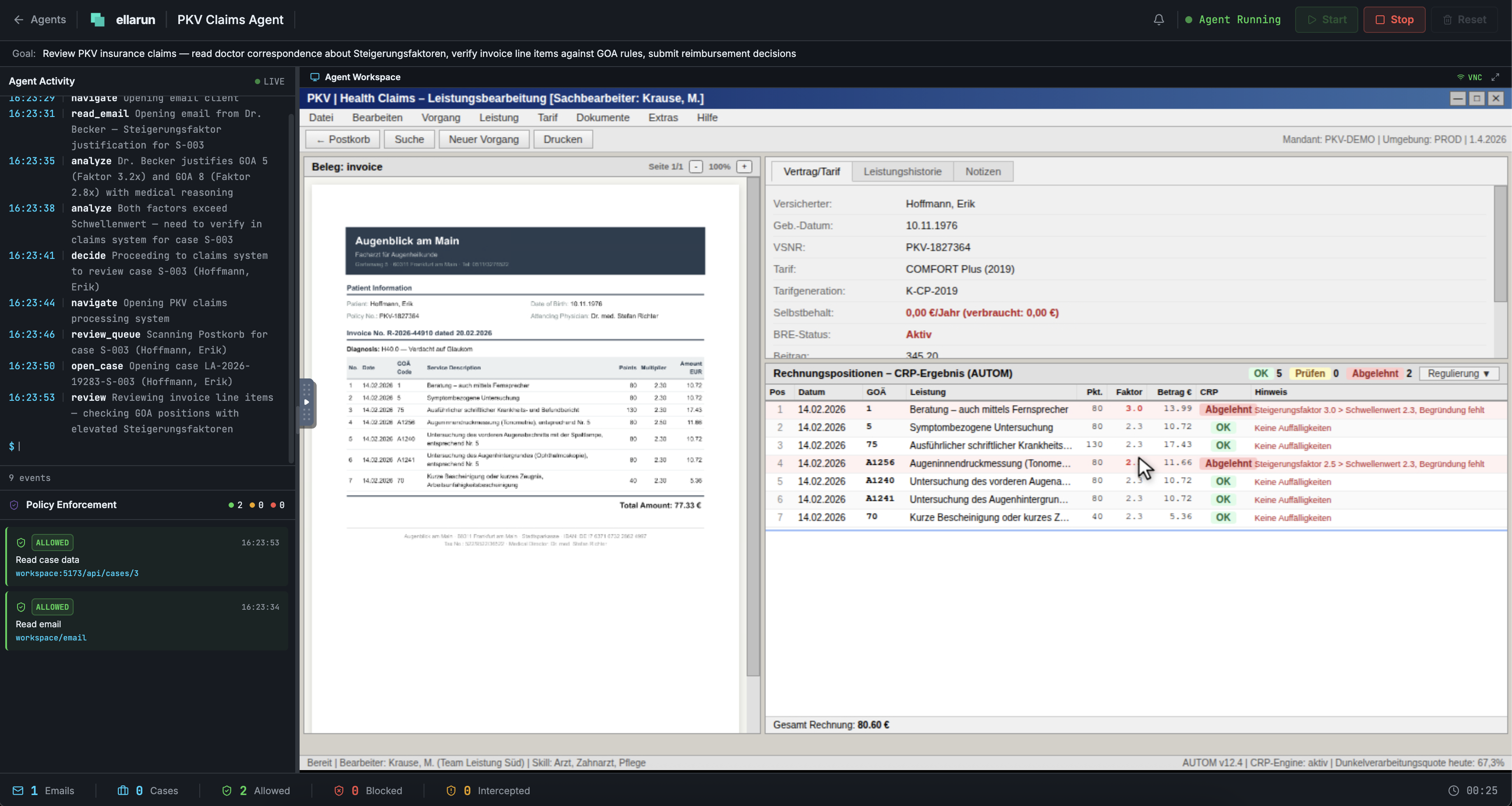 ellarun PKV Claims workspace